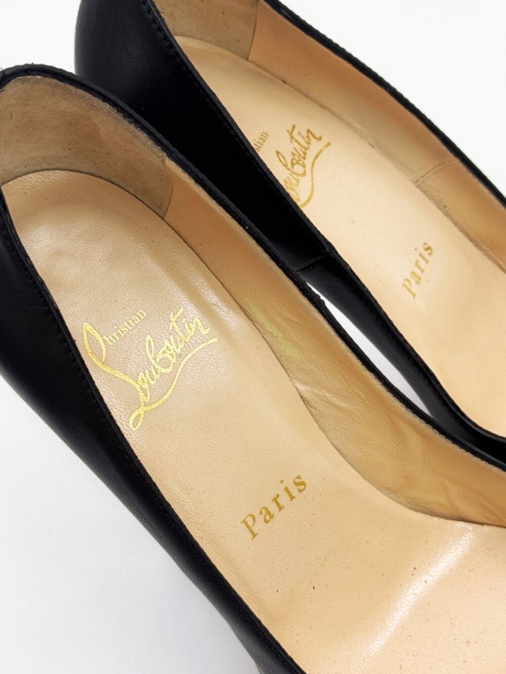 Christian Louboutin Black Leather Gold Stud Peep Toe Platform Pumps - Picture 6 of 6
